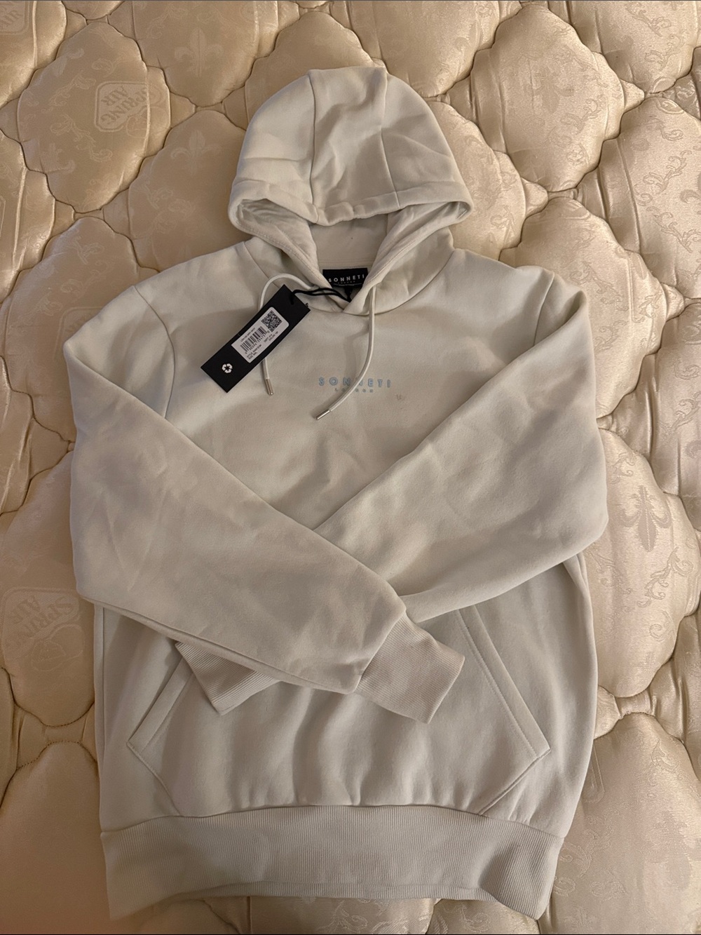 Men’s Cream Pullover Hoodie with Subtle Logo